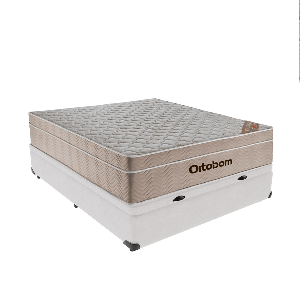 Cama Box Baú Branco e Colchão Airtech SpringPocket Viúvo Ortobom