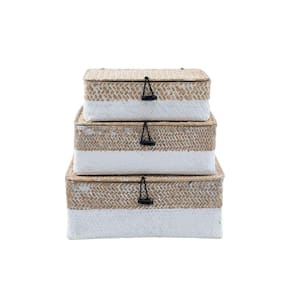 Kit 3 caixas organizadoras armazenamento decorativa palha seagrass - Oikos
