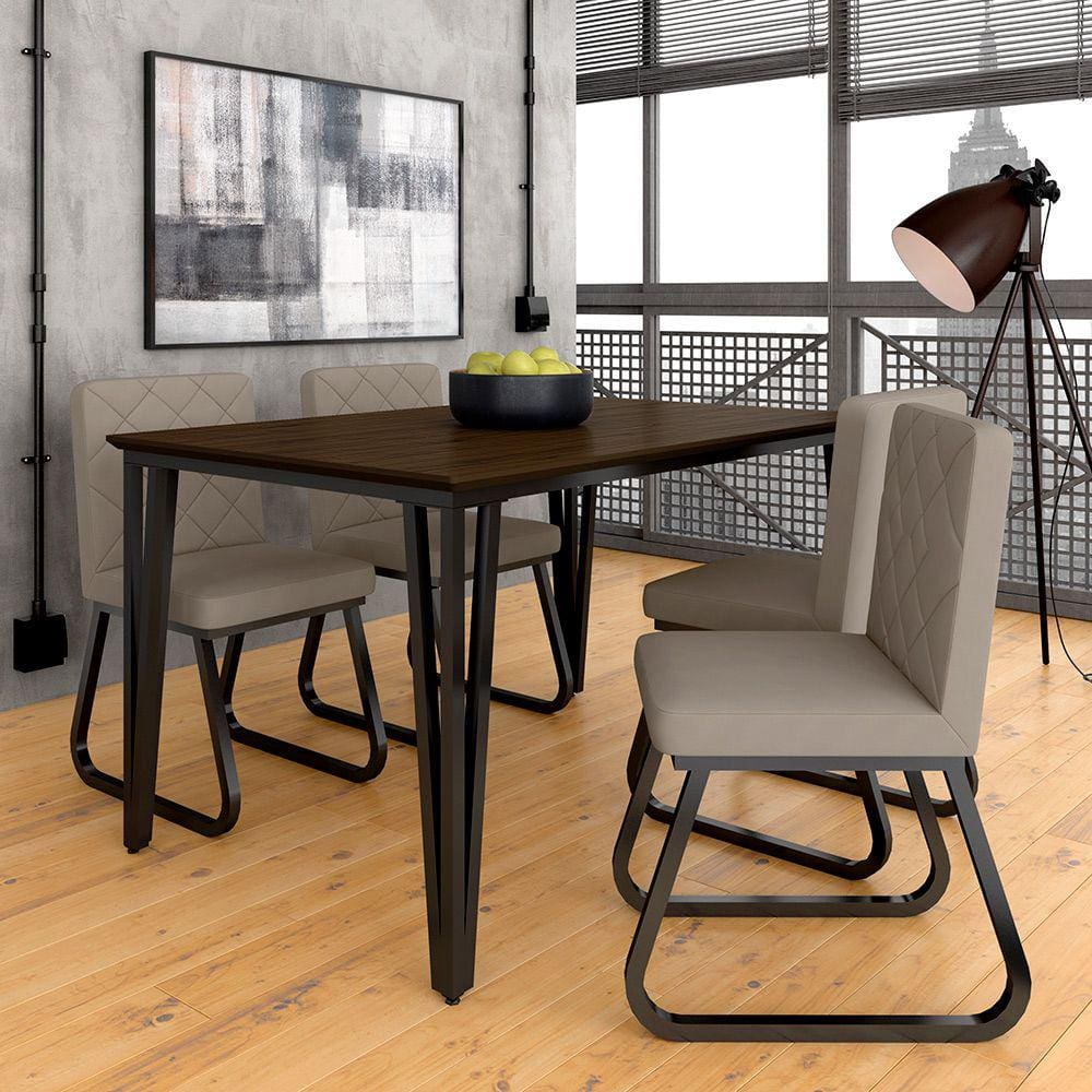 Mesa Com 4 Cadeiras Industrial 1,36 Ibiza Pt/im/beg - Móveis Arapongas
