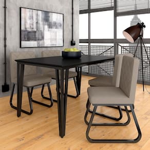 Mesa Com 4 Cadeiras Industrial 1,36 Ibiza Pt/pt/beg - Móveis Arapongas