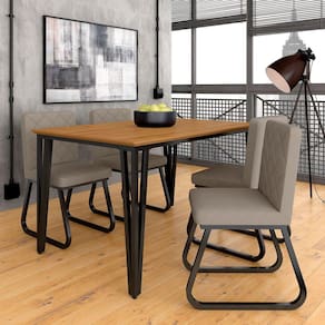 Mesa Com 4 Cadeiras Industrial 1,36 Ibiza Pt/cn/beg - Móveis Arapongas
