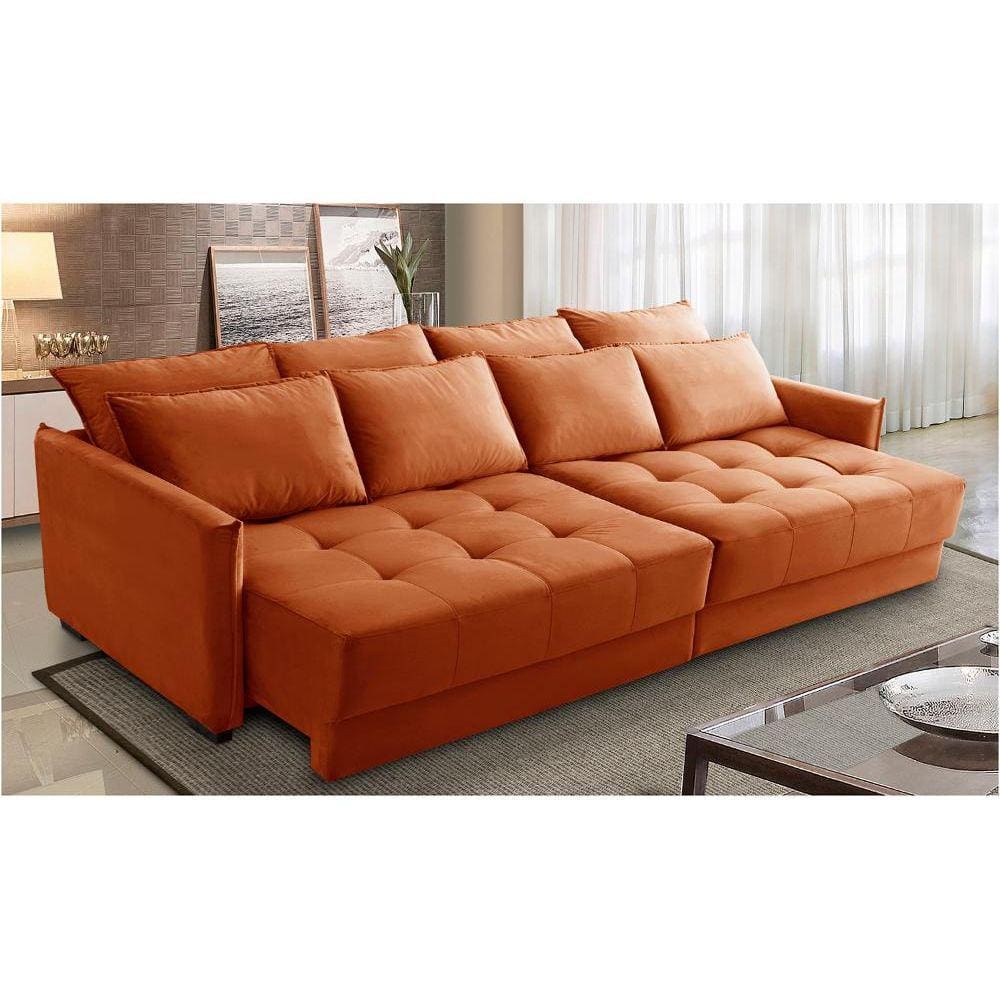 Sofá Cama Retrátil e Reclinável 2,10m com Molas Carol Veludo Terracota Adonai Estofados