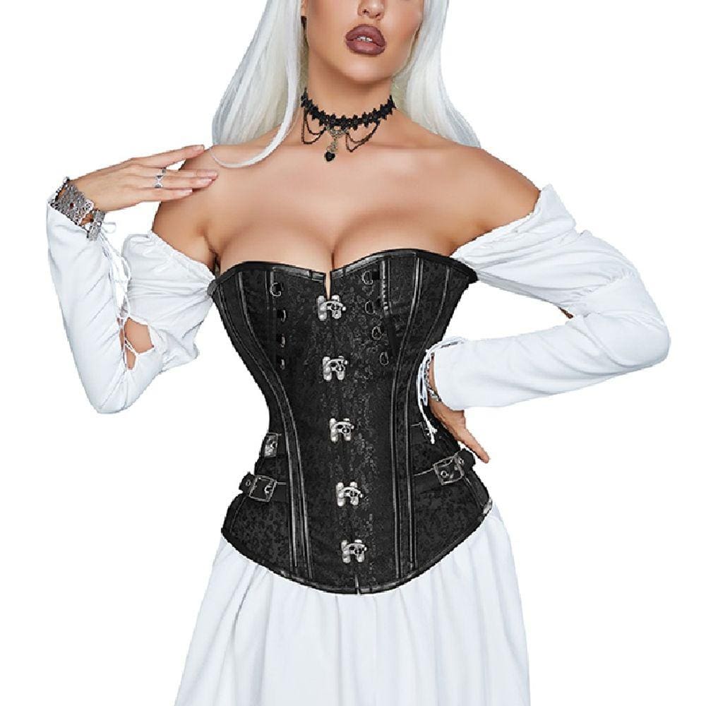 Corset Corpete Corselet Medieval Country Redutor Modela Cintura Floral Preto M25