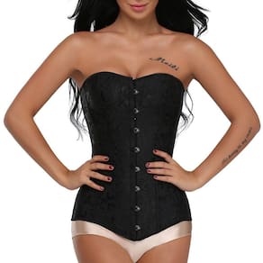 Corset Corpete Corselet Redutor Cintura Dorso Longo Barbatana Aço Preto M297