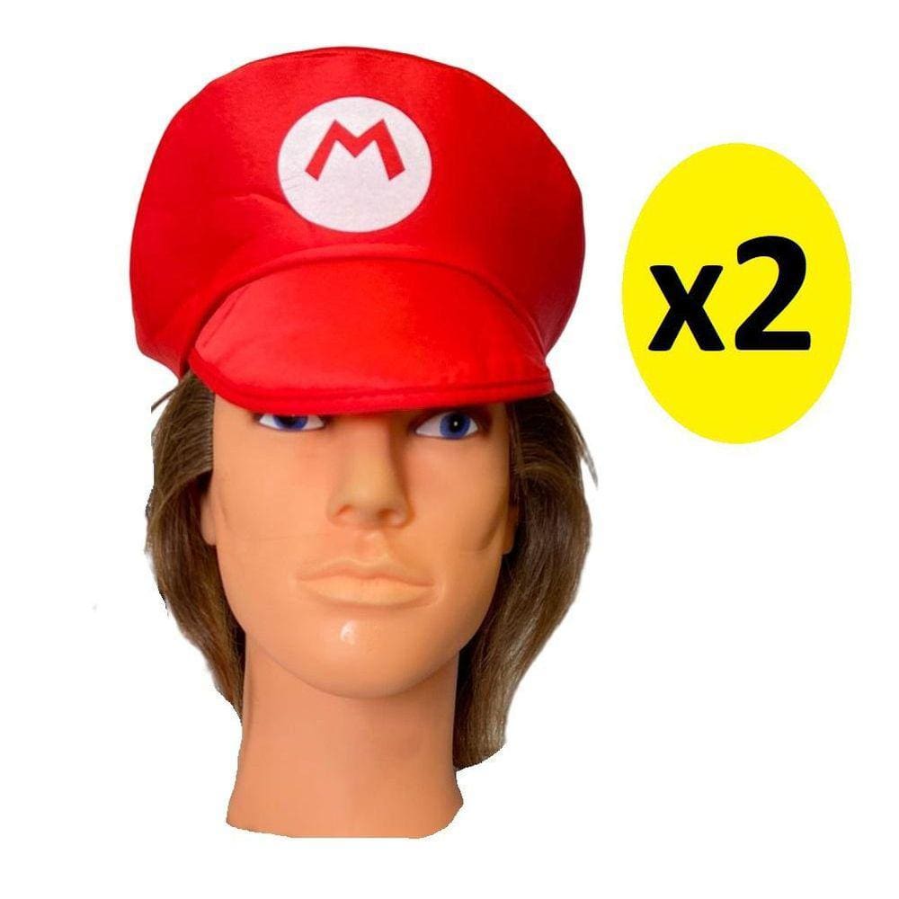 Kit 2 Chapéus Boina Quepe Super Mário Festa Fantasia