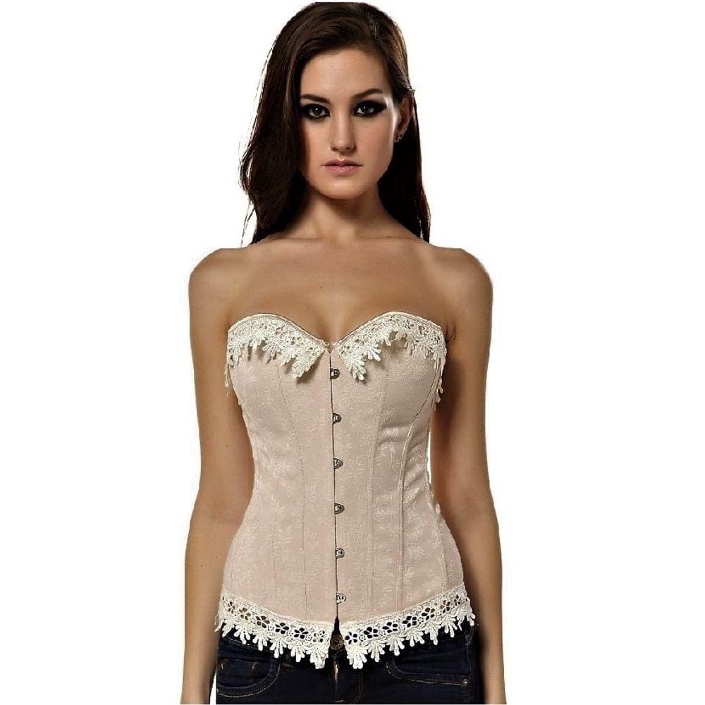 Corpete Corset Corselet Redutor Modelador Cintura Renda Floral Creme M173