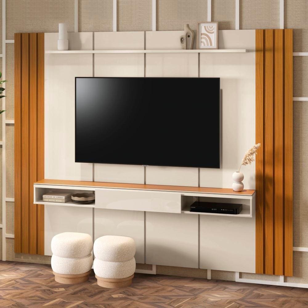 Painel para TV Até 75 Polegadas Ripado 1 Prateleira Marrocos 240cm