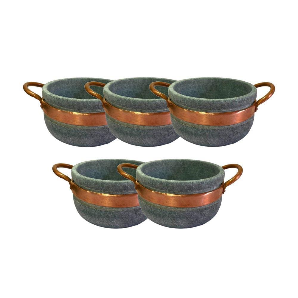 Kit 5 Cumbucas Alça de Cobre Pedra Sabão Caldo Sopa 500ml