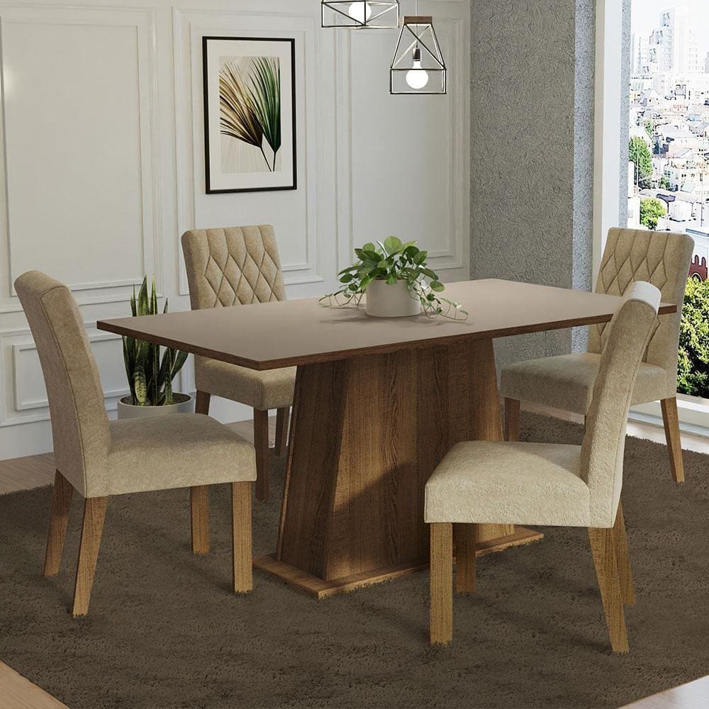 Conjunto Sala de Jantar Mesa Tampo de Madeira 4 Cadeiras Rustic/Crema/Imperial Ashley Madesa