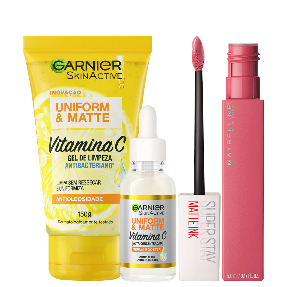 Kit Beleza na Web Garnier Uniform & Maybelline Superstay Matte Ink 15 (3 Produtos)