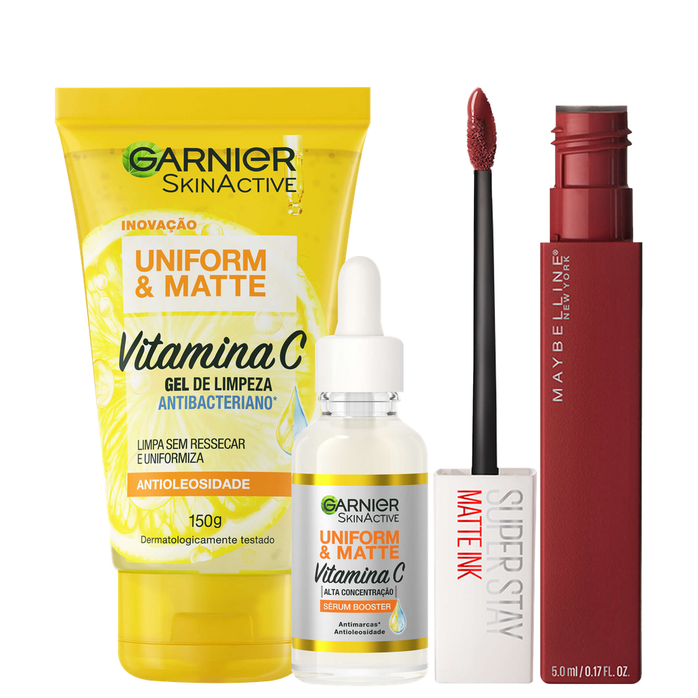 Kit Beleza na Web Garnier Uniform & Maybelline Superstay Matte Ink 50 (3 Produtos)