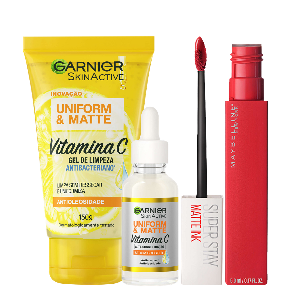 Kit Beleza na Web Garnier Uniform & Maybelline Superstay Matte Ink 20 (3 Produtos)