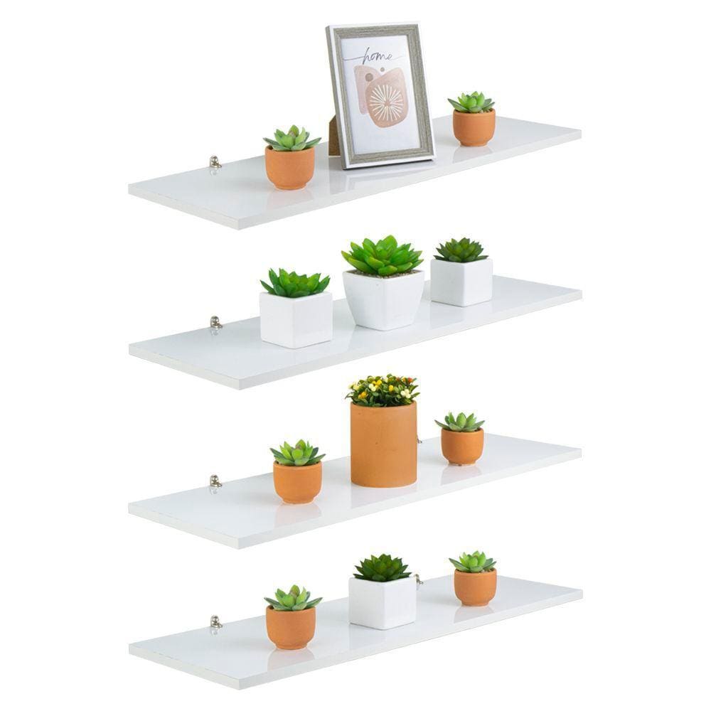 Kit 4 Prateleira Branca MDF 60 x 15cm Suporte Invisível