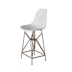 Banqueta Bistrô Alta Eames Eiffel Branca Base Ferro Cobre