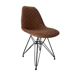 Cadeira Jantar Estofada Caramelo Eiffel Eames Base Ferro Preto
