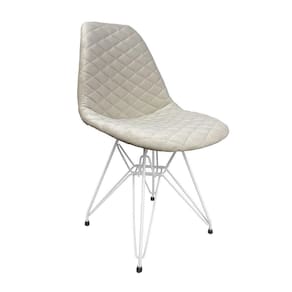 Cadeira Jantar Estofada Nude Eiffel Eames Base Ferro Branco