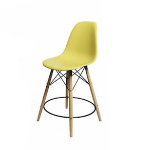 Banqueta Eames Eiffel De Madeira Assento Amarelo