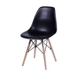 Cadeira Jantar Eames Eiffel Pés De Madeira Com Assento Preto