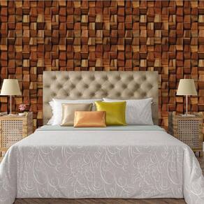 Papel De Parede Adesivo Bloco 3D De Madeira Lavável Cozinha 3 Metros