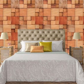 Papel De Parede Adesivo Bloco 3D De Madeira Lavável Cozinha 3 Metros