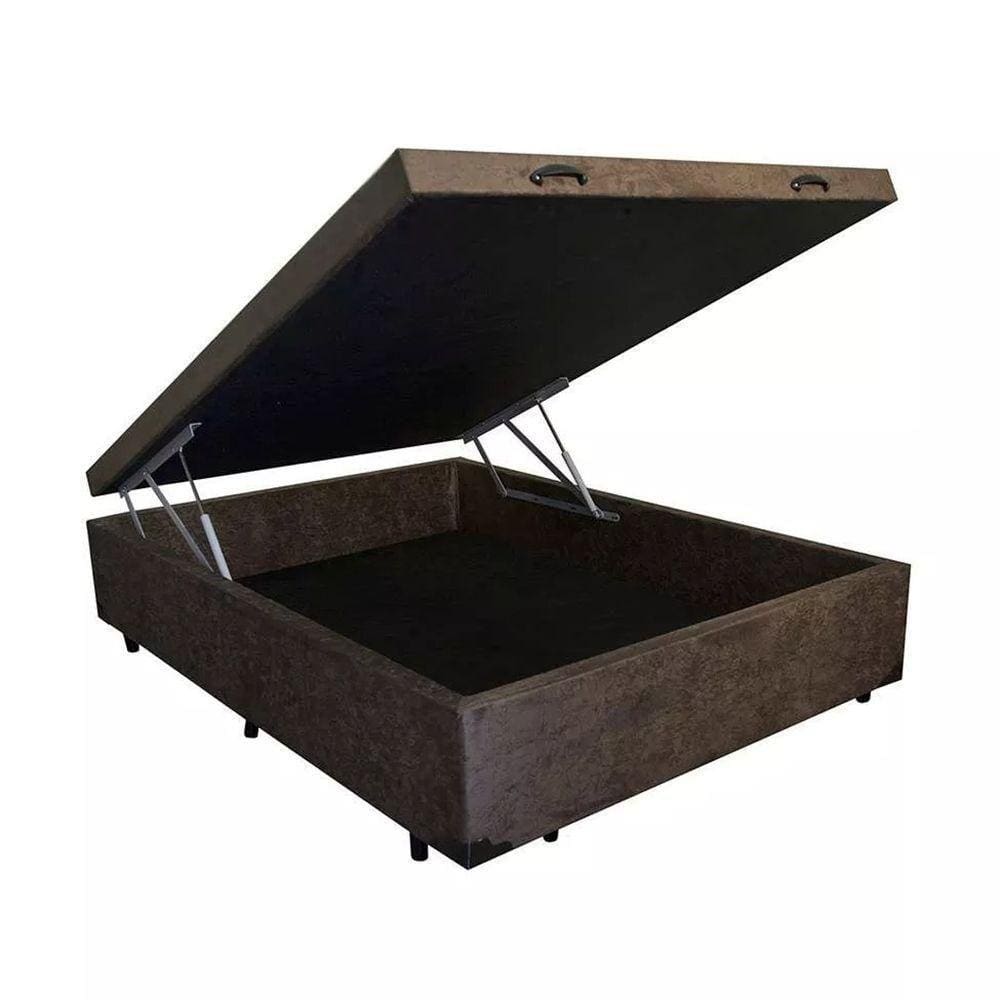 Cama Box Baú Blindado Casal Homequeen Suede Marrom 41x138x188