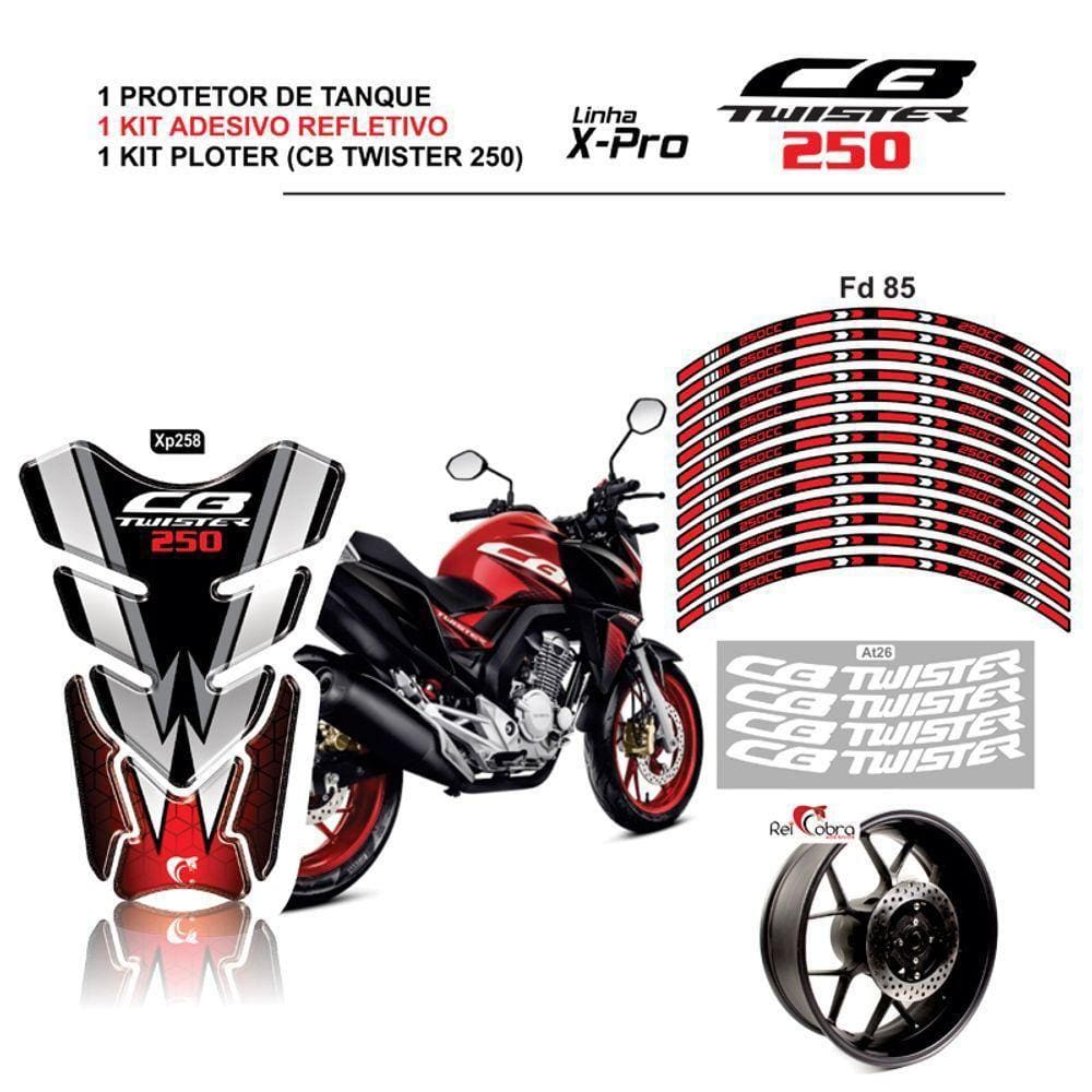 Combo Protetor Adesivo Tanque E Aro Moto Cb Twister 250 Vermelha/Preto Honda Vermelho