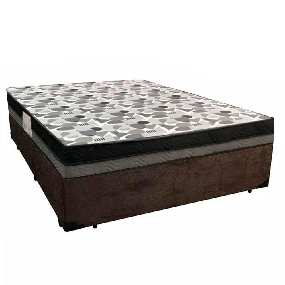 Cama Box Casal Suede + Colchão Casal Ortobom Iso Dupla Face 60x188x138 marrom