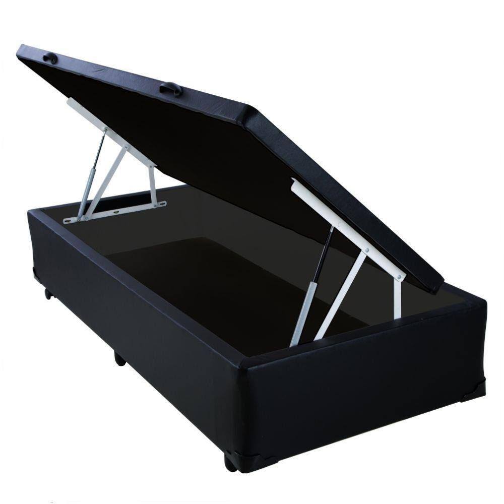 Cama Box Baú Blindado Solteirão Homequeen Sintético Preto 41x96x203