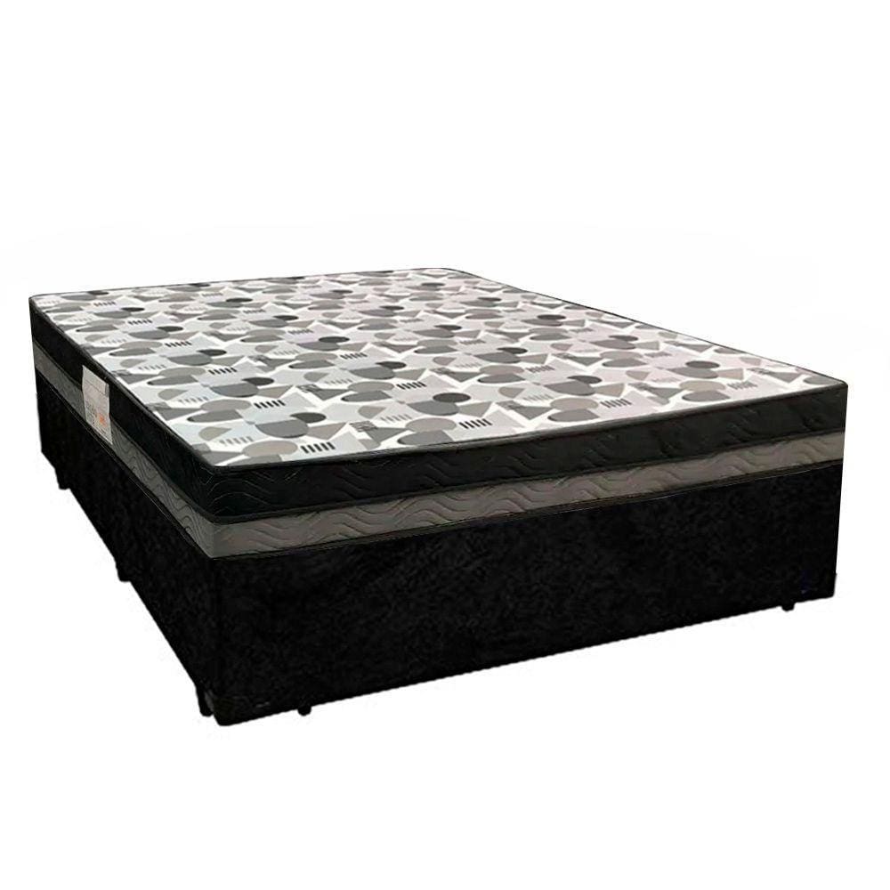 Cama Box Casal Suede + Colchão Casal Ortobom Iso Dupla Face 60x188x138 preto