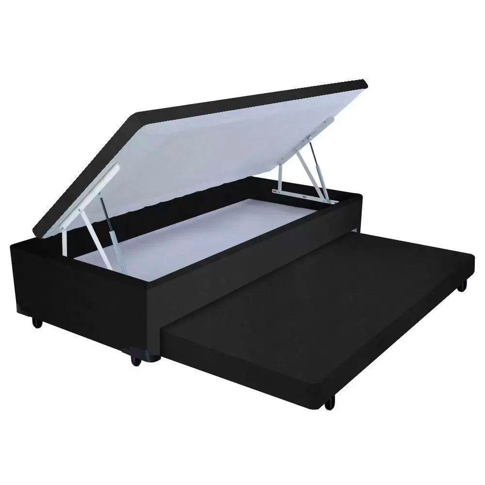 Cama Box Baú Auxiliar Solteiro Suede Espuma 8cm 45x88x188 Preto
