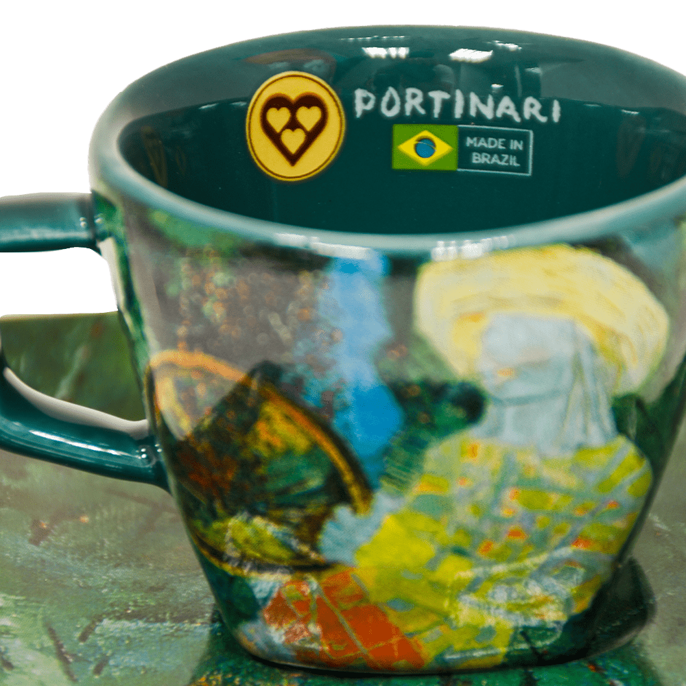 Xícara de Porcelana Portinari com Pires 3 Corações Peneirando Café 200ml