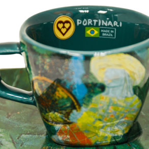 Xícara de Porcelana Portinari com Pires 3 Corações Peneirando Café 75ml