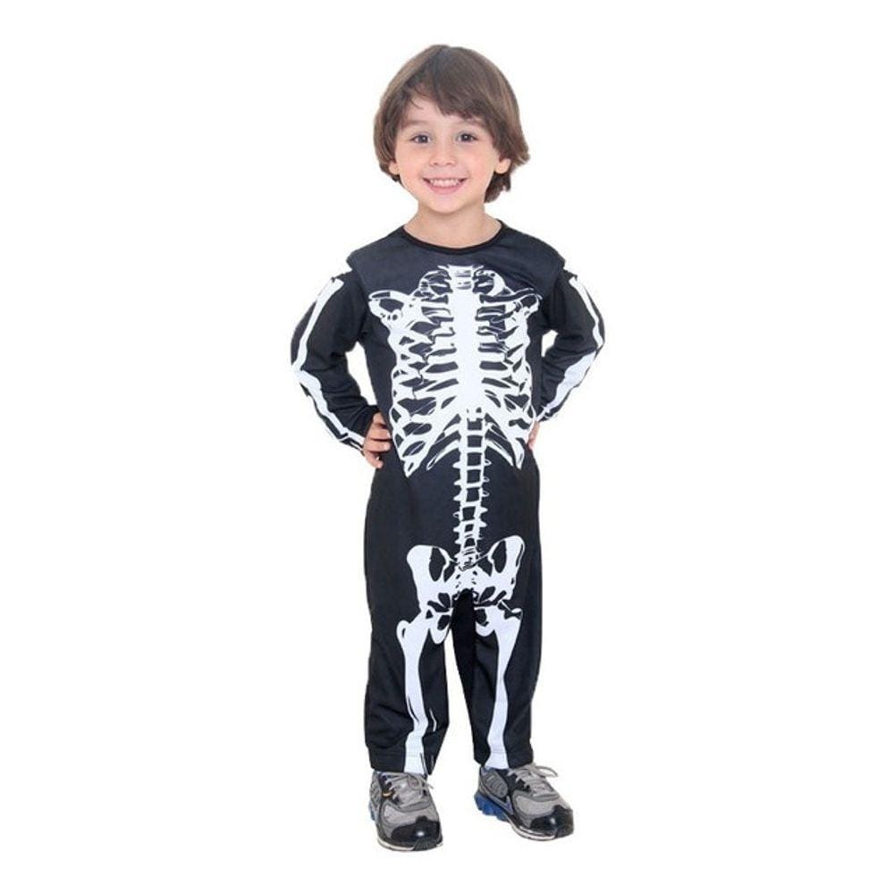 Fantasia Esqueleto Bebê Infantil Caveir Osso Longa Halloween