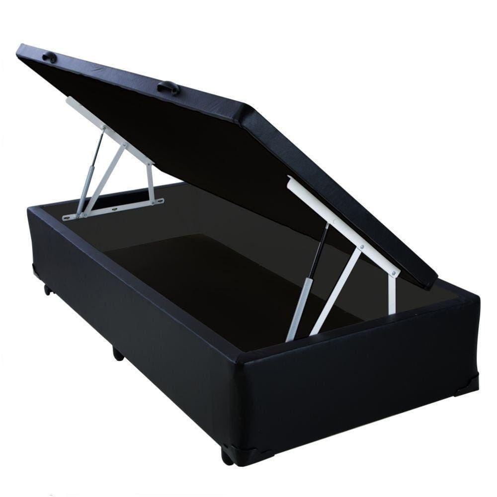 Cama Box Baú Blindado Solteirão Homequeen Corino Preto 41x96x203