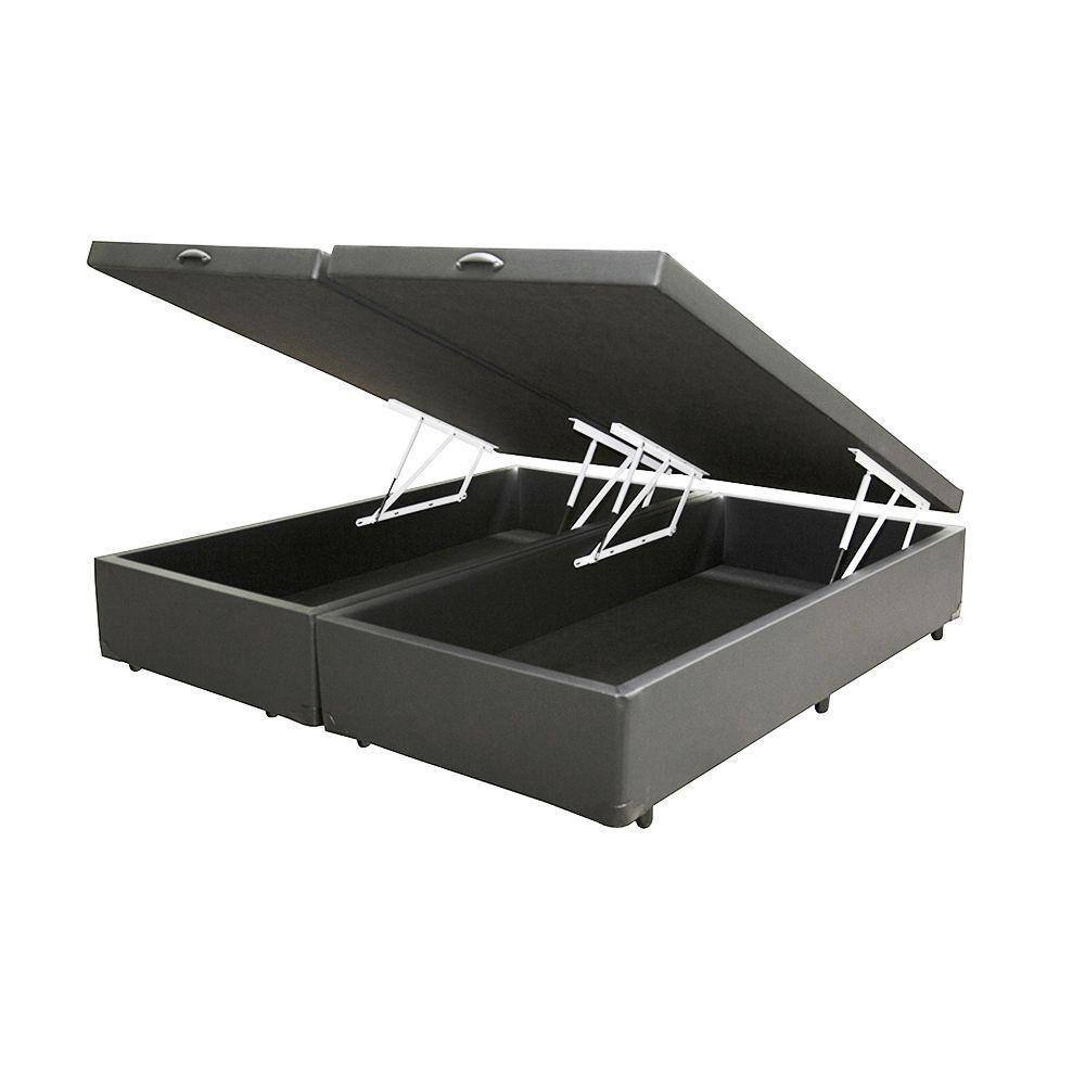 Cama Box Baú Blindado Queen Bipartido Homequeen Sintético Cinza 41x158x198