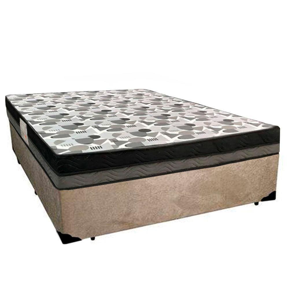 Cama Box Casal Suede + Colchão Casal Ortobom Iso Dupla Face 60x188x138 bege