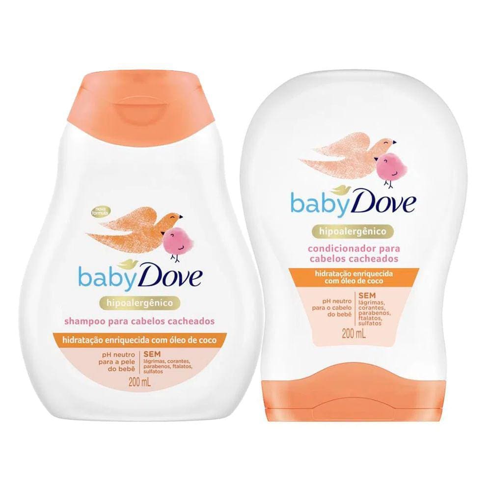 Kit Shampoo e Condicionador Baby Dove Cabelos Cacheados Hidratação Henriquecida 200ml