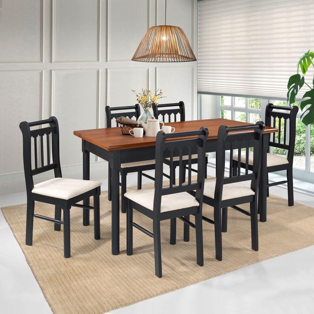 Conjunto Sala de Jantar Madeira Maciça 6 Cadeiras Mv Outlet