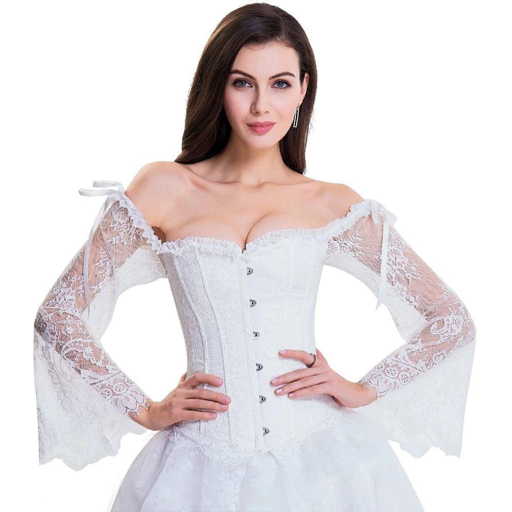 Corset Corselet Blusa Modeladora Manga Comprida Renda Linha Clássica Branco M447