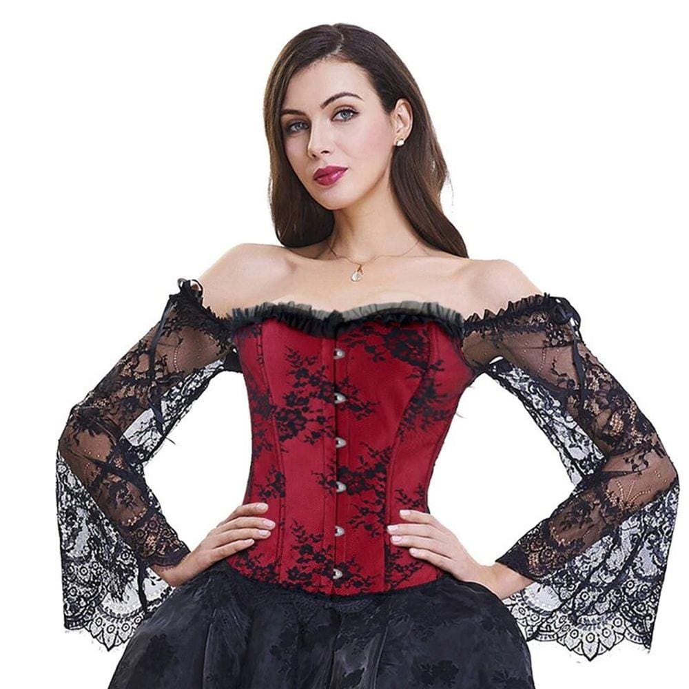 Corset Corselet Blusa Modeladora Manga Comprida Renda Linha Clássica Vermelho M449