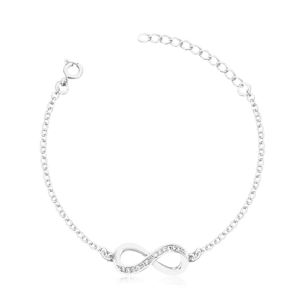 Pulseira Infinito Cravejada Cristal Banhada a Prata