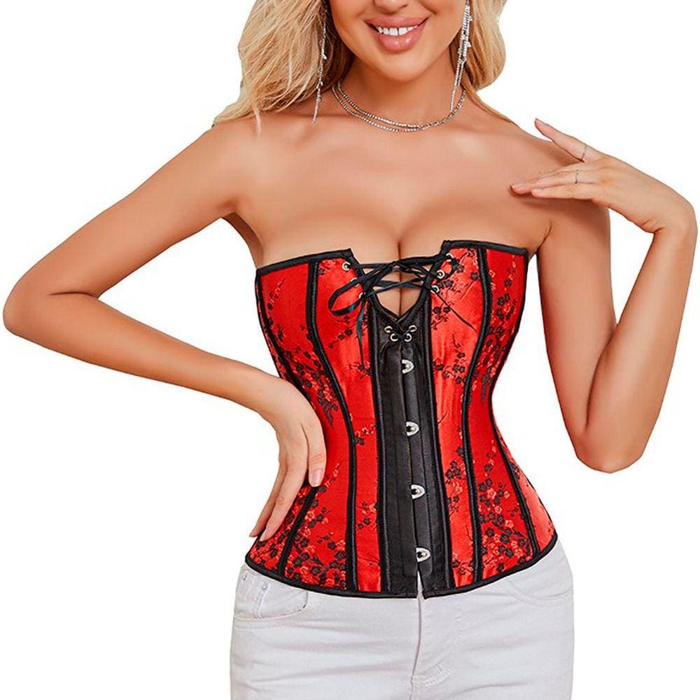 Corpete Corset Corselet Espartilho Cinta Modeladora Floral Vermelho M489