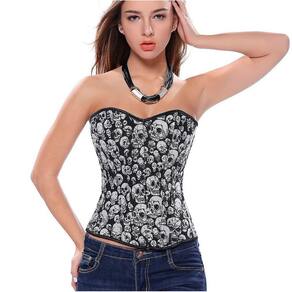 Corpete Corset Corselet Espartilho Cinta Modeladora Crânio Preto M499