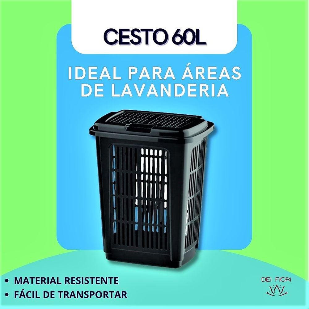 Cesto Telado Organizador P/ Roupas Lavanderia Com Tampa 60l