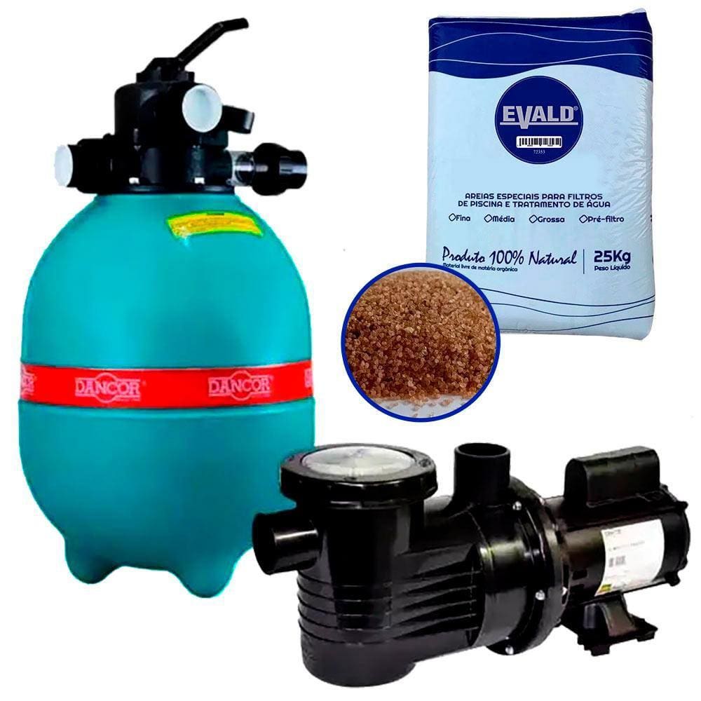 Filtro para Piscina DFR 11 com Bomba 1/4 CV Monofásica + Areia para Filtro DANCOR