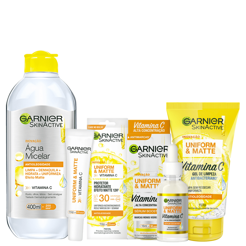 Kit Garnier SkinActive Uniform & Matte Quarteto (4 Produtos)