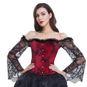 Corset Corselet Blusa Modeladora Manga Comprida Renda Linha Clássica Vermelho M449