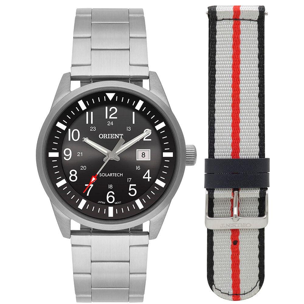 Relogio Orient Masculino SOLAR prata preto troca pulseira MBSS1451 P2SX