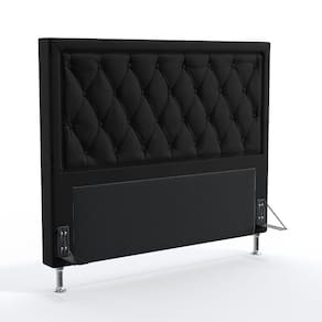 Cabeceira Estofada para Cama Box Centaurus 195 para Cama King Couro Preto Aradecor
