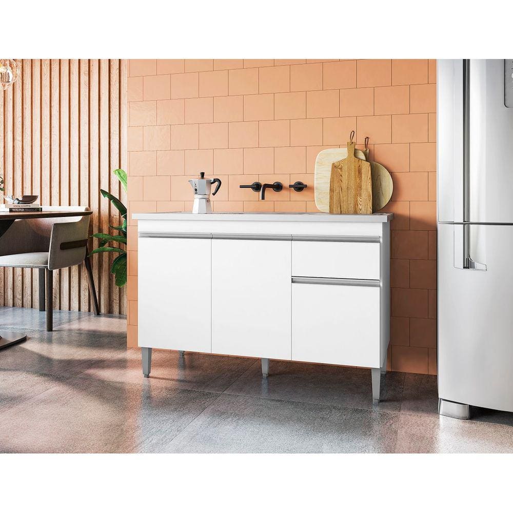 Balcão de Cozinha Tatiane 120cm Branco S/Tampo - AJL Móveis